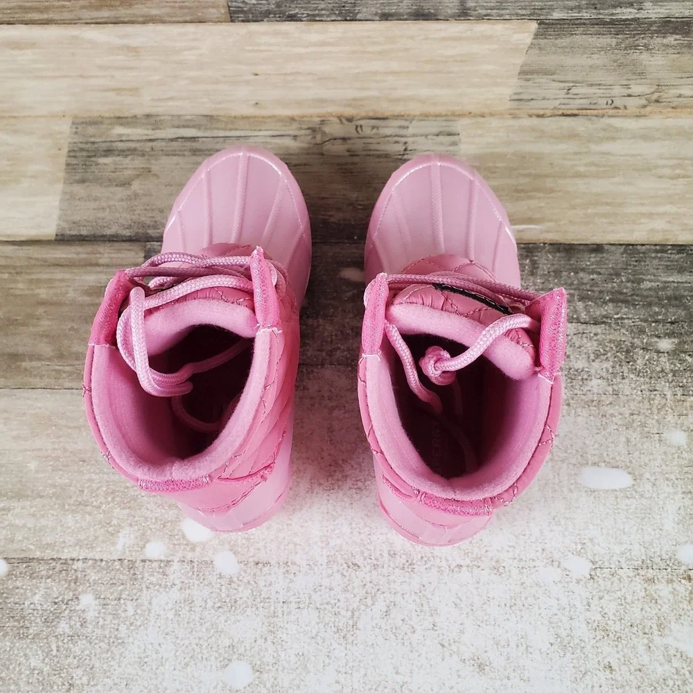 Sperry Port Kids Snow Boot Sz 11 M Pink Rubber Lace Up Mid Top Round Toe Footbed